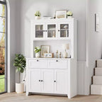 Meuble haut de rangement de 168 cm avec lumières LED, station de charge, tiroirs de rangement et étagères réglables pour salle à manger et salon