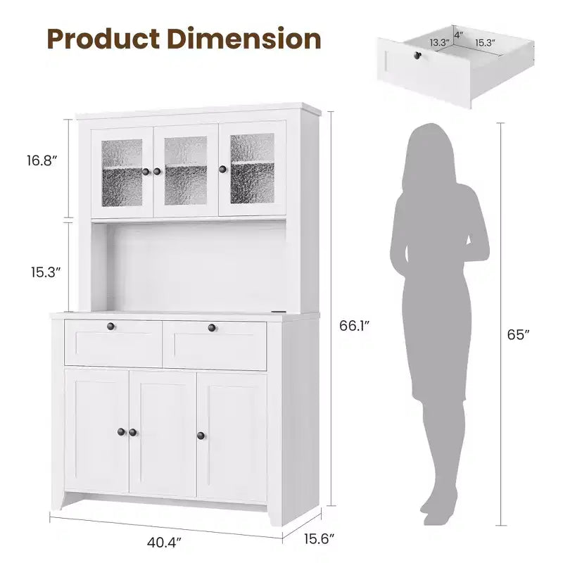 Meuble haut de rangement de 168 cm avec lumières LED, station de charge, tiroirs de rangement et étagères réglables pour salle à manger et salon