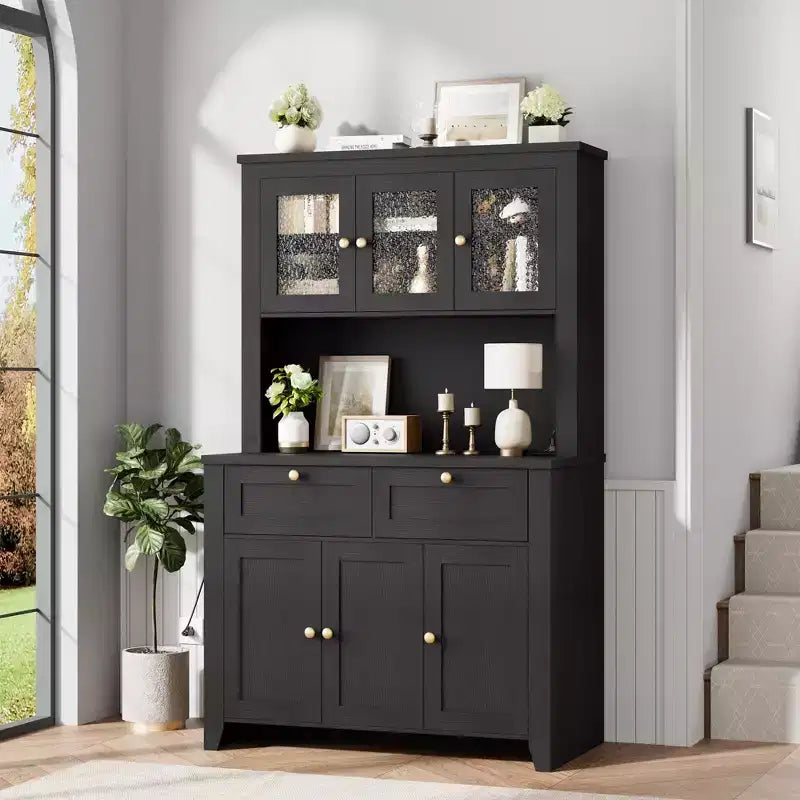 Meuble haut de rangement de 168 cm avec lumières LED, station de charge, tiroirs de rangement et étagères réglables pour salle à manger et salon