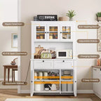 Meuble haut de rangement de 168 cm avec lumières LED, station de charge, tiroirs de rangement et étagères réglables pour salle à manger et salon