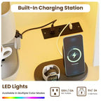 Meuble haut de rangement de 168 cm avec lumières LED, station de charge, tiroirs de rangement et étagères réglables pour salle à manger et salon