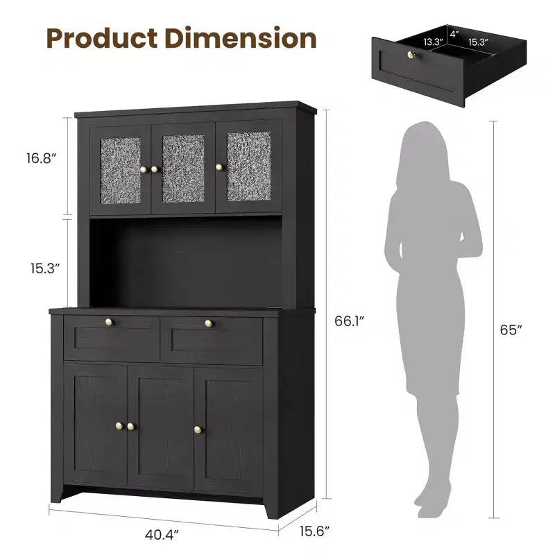 Meuble haut de rangement de 168 cm avec lumières LED, station de charge, tiroirs de rangement et étagères réglables pour salle à manger et salon