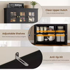 Meuble haut de rangement de 168 cm avec lumières LED, station de charge, tiroirs de rangement et étagères réglables pour salle à manger et salon