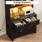 Meuble haut de rangement de 168 cm avec lumières LED, station de charge, tiroirs de rangement et étagères réglables pour salle à manger et salon