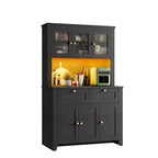 Meuble haut de rangement de 168 cm avec lumières LED, station de charge, tiroirs de rangement et étagères réglables pour salle à manger et salon