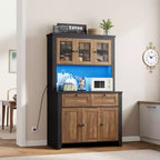 Meuble haut de rangement de 168 cm avec lumières LED, station de charge, tiroirs de rangement et étagères réglables pour salle à manger et salon