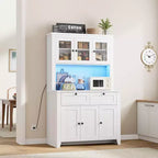 Meuble haut de rangement de 168 cm avec lumières LED, station de charge, tiroirs de rangement et étagères réglables pour salle à manger et salon