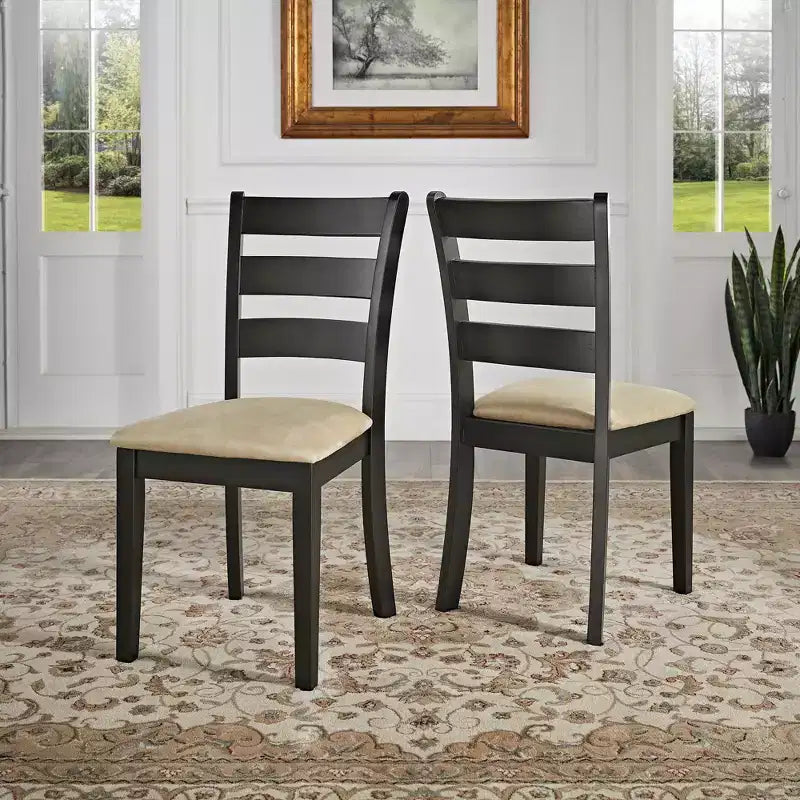 Chaises de salle à manger Kensington en bois noir et microfibre beige, dossier échelle (lot de 2) - Noir/Beige - iNSPIREQ