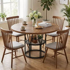 Coolmee 47 Table à manger ronde avec rangement, Table de cuisine moderne pour 4-6, Table de dîner circulaire à cadre métallique pour petit espace, appartement, salon