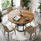 Coolmee 47 Table à manger ronde avec rangement, Table de cuisine moderne pour 4-6, Table de dîner circulaire à cadre métallique pour petit espace, appartement, salon