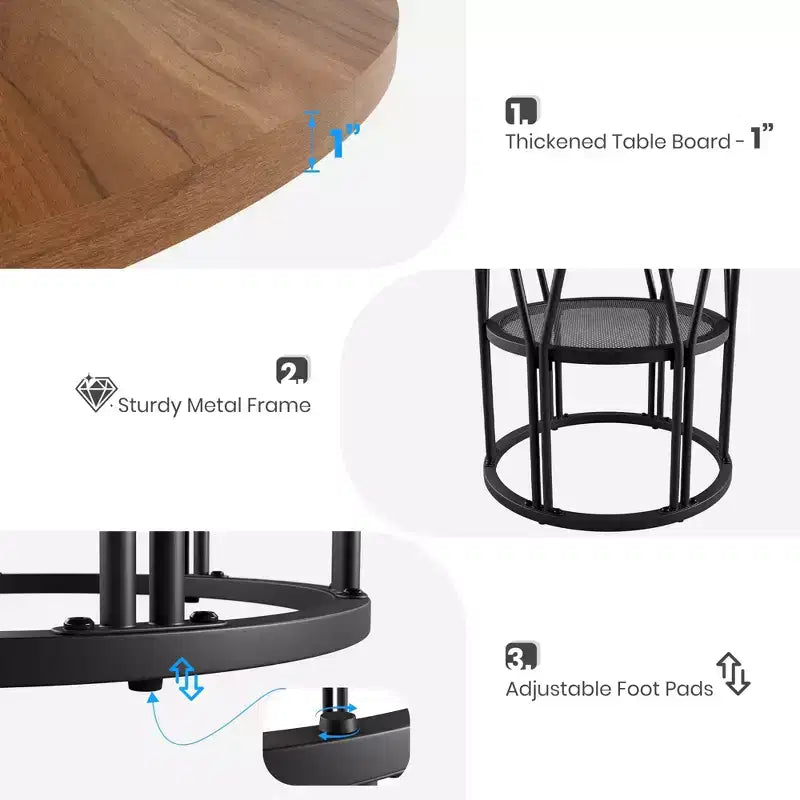 Coolmee 47 Table à manger ronde avec rangement, Table de cuisine moderne pour 4-6, Table de dîner circulaire à cadre métallique pour petit espace, appartement, salon