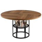 Coolmee 47 Table à manger ronde avec rangement, Table de cuisine moderne pour 4-6, Table de dîner circulaire à cadre métallique pour petit espace, appartement, salon