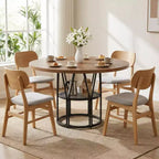 Coolmee 47 Table à manger ronde avec rangement, Table de cuisine moderne pour 4-6, Table de dîner circulaire à cadre métallique pour petit espace, appartement, salon