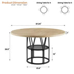 Coolmee 47 Table à manger ronde avec rangement, Table de cuisine moderne pour 4-6, Table de dîner circulaire à cadre métallique pour petit espace, appartement, salon