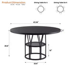 Coolmee 47 Table à manger ronde avec rangement, Table de cuisine moderne pour 4-6, Table de dîner circulaire à cadre métallique pour petit espace, appartement, salon