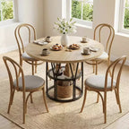 Coolmee 47 Table à manger ronde avec rangement, Table de cuisine moderne pour 4-6, Table de dîner circulaire à cadre métallique pour petit espace, appartement, salon