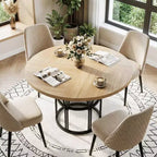 Coolmee 47 Table à manger ronde avec rangement, Table de cuisine moderne pour 4-6, Table de dîner circulaire à cadre métallique pour petit espace, appartement, salon