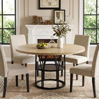 Coolmee 47 Table à manger ronde avec rangement, Table de cuisine moderne pour 4-6, Table de dîner circulaire à cadre métallique pour petit espace, appartement, salon