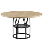Coolmee 47 Table à manger ronde avec rangement, Table de cuisine moderne pour 4-6, Table de dîner circulaire à cadre métallique pour petit espace, appartement, salon