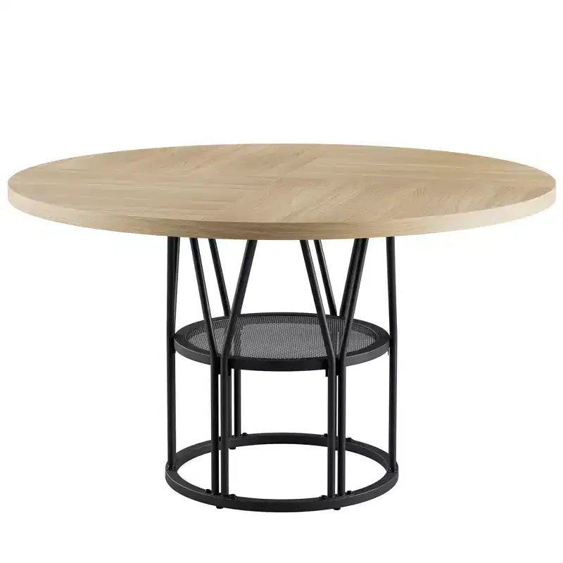 Coolmee 47 Table à manger ronde avec rangement, Table de cuisine moderne pour 4-6, Table de dîner circulaire à cadre métallique pour petit espace, appartement, salon