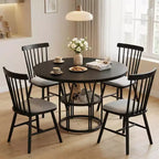 Coolmee 47 Table à manger ronde avec rangement, Table de cuisine moderne pour 4-6, Table de dîner circulaire à cadre métallique pour petit espace, appartement, salon