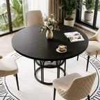 Coolmee 47 Table à manger ronde avec rangement, Table de cuisine moderne pour 4-6, Table de dîner circulaire à cadre métallique pour petit espace, appartement, salon