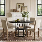 Coolmee 47 Table à manger ronde avec rangement, Table de cuisine moderne pour 4-6, Table de dîner circulaire à cadre métallique pour petit espace, appartement, salon