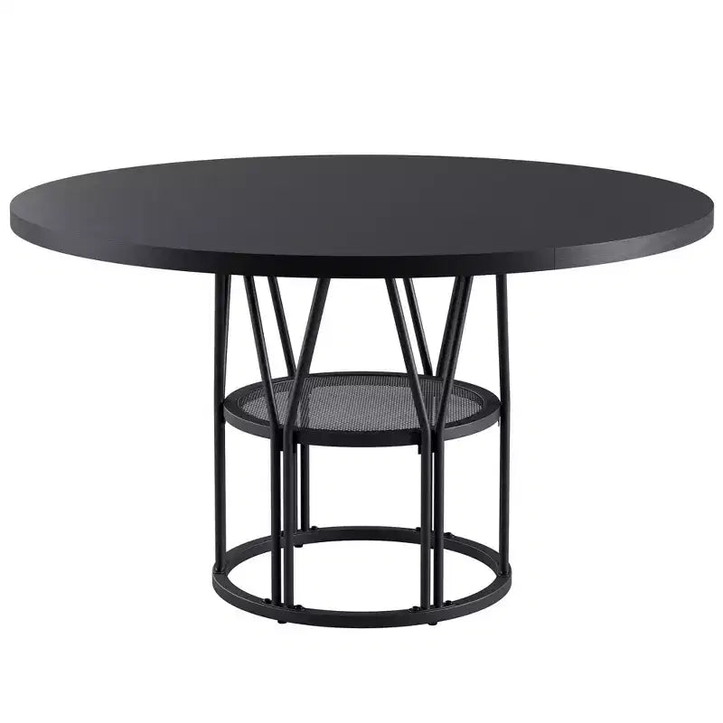 Coolmee 47 Table à manger ronde avec rangement, Table de cuisine moderne pour 4-6, Table de dîner circulaire à cadre métallique pour petit espace, appartement, salon