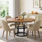Coolmee 47 Table à manger ronde avec rangement, Table de cuisine moderne pour 4-6, Table de dîner circulaire à cadre métallique pour petit espace, appartement, salon
