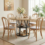 Coolmee 47 Table à manger ronde avec rangement, Table de cuisine moderne pour 4-6, Table de dîner circulaire à cadre métallique pour petit espace, appartement, salon