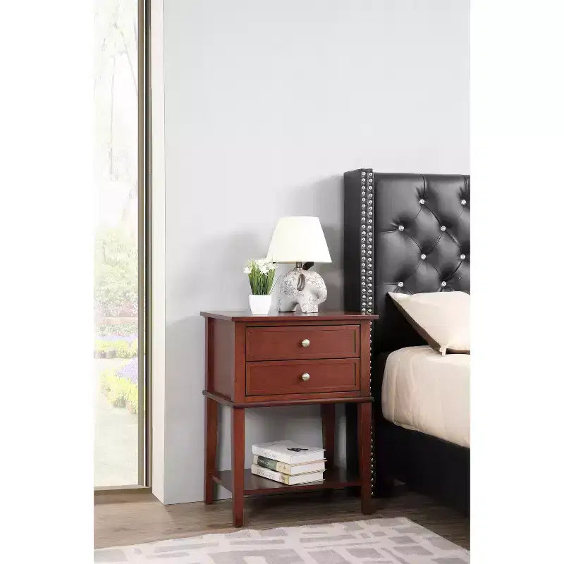 HomeStock Rectangle Wood Nighstand For Living Room and Bedroom