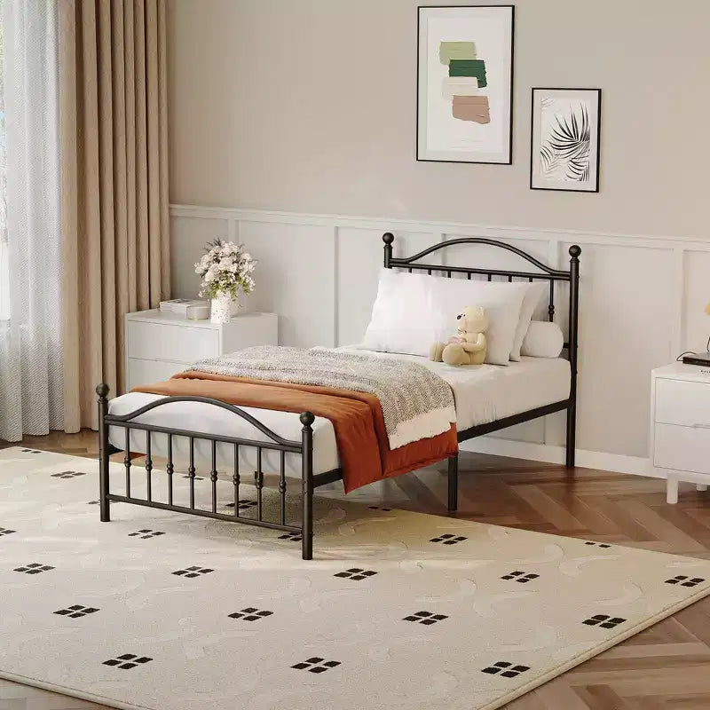 Metal Platform Bed Frame with Wrought Iron, Art Headboard and Footboard, Mattress Foundation, Under Bed Storage, No Box Spring Required