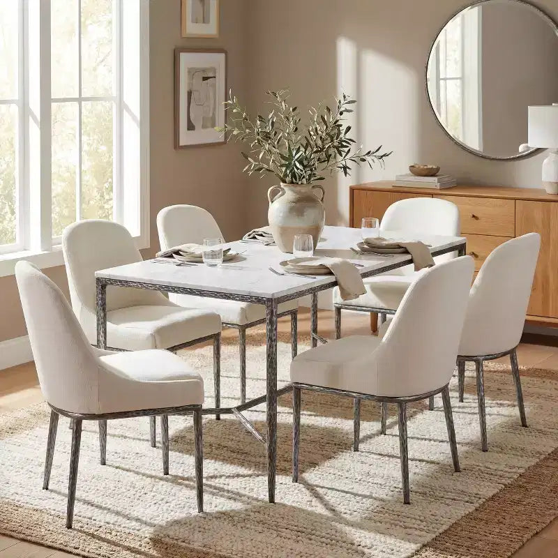 Christopher Knight Home Wilhelma, ensemble de salle à manger industriel 7 pièces en fer martelé avec chaises rembourrées