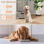 Station d'alimentation surélevée pour chien avec armoire de rangement - Comprend 2 gamelles surélevées, 3 crochets et un organisateur de récipient de nourriture caché pour les aliments et accessoires pour animaux de compagnie