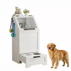Station d'alimentation surélevée pour chien avec armoire de rangement - Comprend 2 gamelles surélevées, 3 crochets et un organisateur de récipient de nourriture caché pour les aliments et accessoires pour animaux de compagnie