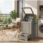 Station d'alimentation surélevée pour chien avec armoire de rangement - Comprend 2 gamelles surélevées, 3 crochets et un organisateur de récipient de nourriture caché pour les aliments et accessoires pour animaux de compagnie