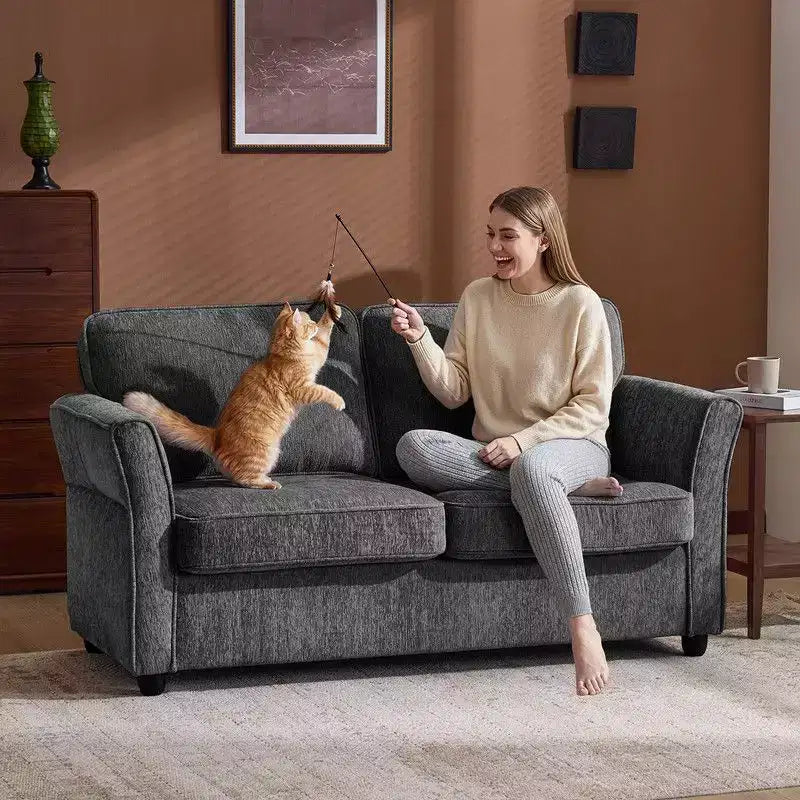 Causeuse en chenille avec accoudoirs à motifs floraux pour petits espaces