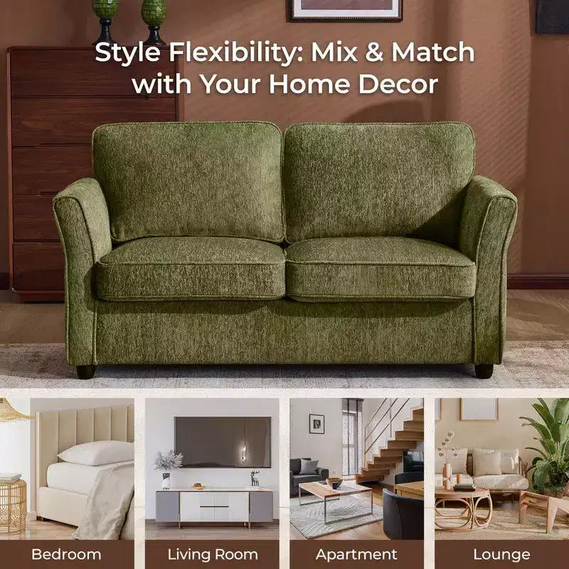 Causeuse en chenille avec accoudoirs à motifs floraux pour petits espaces