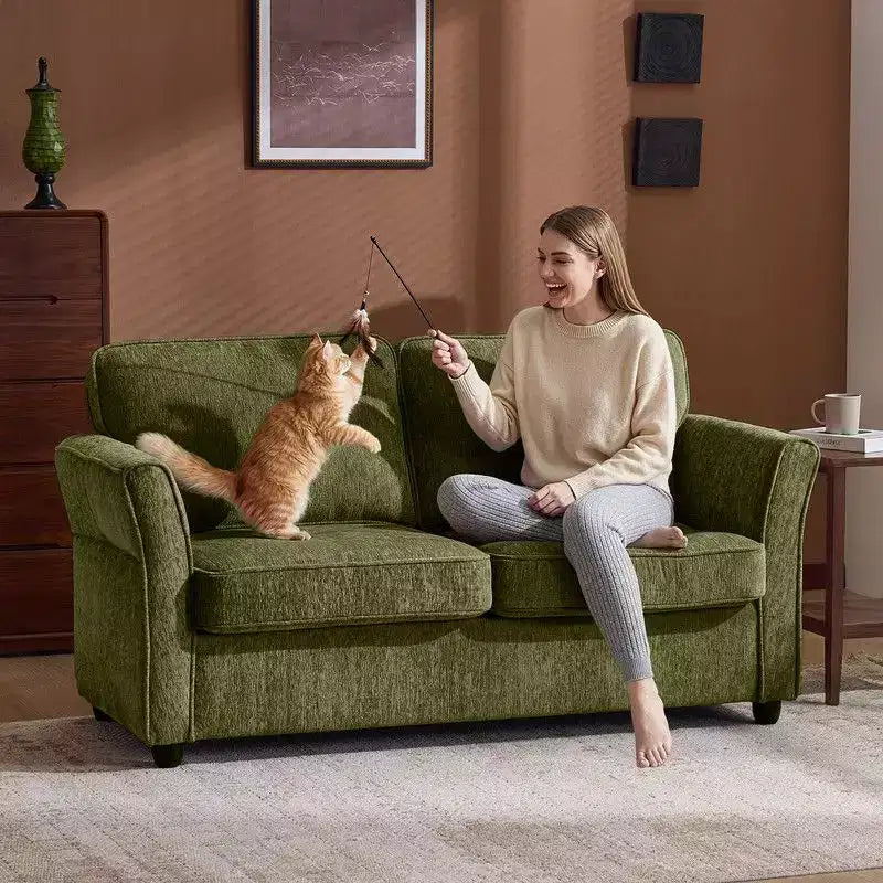 Causeuse en chenille avec accoudoirs à motifs floraux pour petits espaces
