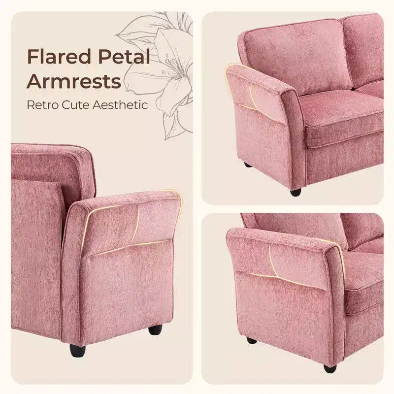 Causeuse en chenille avec accoudoirs à motifs floraux pour petits espaces