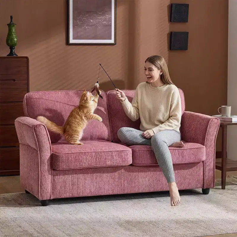 Causeuse en chenille avec accoudoirs à motifs floraux pour petits espaces