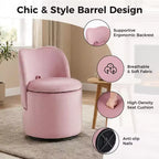 1 tabouret de coiffeuse pivotant à 360° en velours avec rangement et dossier, chaise de baril moderne rembourrée pour chambre à coucher, dressing, salon