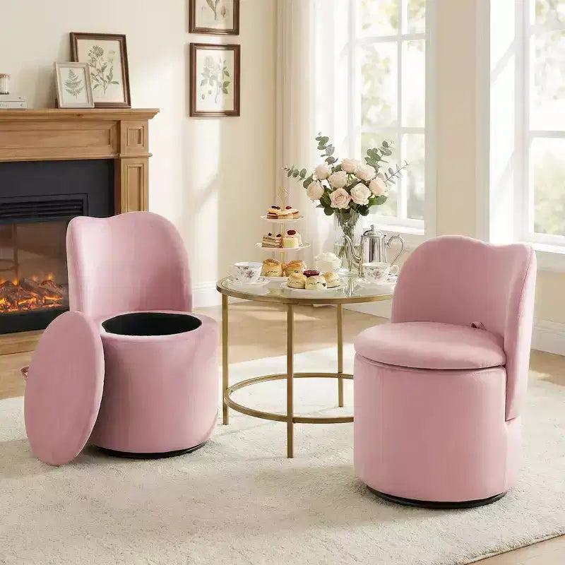 1 tabouret de coiffeuse pivotant à 360° en velours avec rangement et dossier, chaise de baril moderne rembourrée pour chambre à coucher, dressing, salon