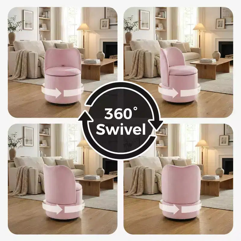 1 tabouret de coiffeuse pivotant à 360° en velours avec rangement et dossier, chaise de baril moderne rembourrée pour chambre à coucher, dressing, salon