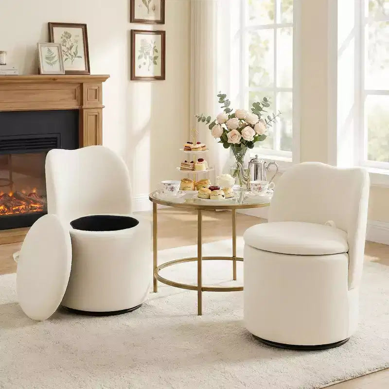 1 tabouret de coiffeuse pivotant à 360° en velours avec rangement et dossier, chaise de baril moderne rembourrée pour chambre à coucher, dressing, salon