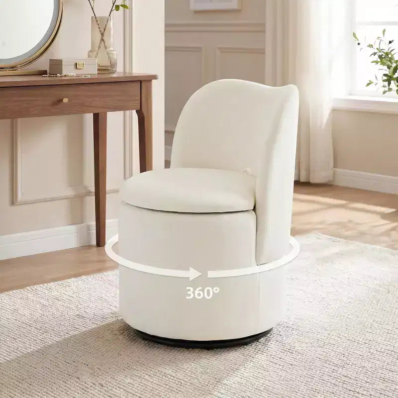 1PC 360 Swivel Velvet Vanity Stool with Storage & Back, Modern Upholstered Barrel Chair for Makeup Bedroom Dressing Living Room