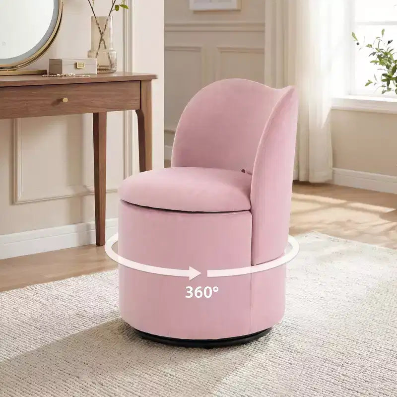 1 tabouret de coiffeuse pivotant à 360° en velours avec rangement et dossier, chaise de baril moderne rembourrée pour chambre à coucher, dressing, salon