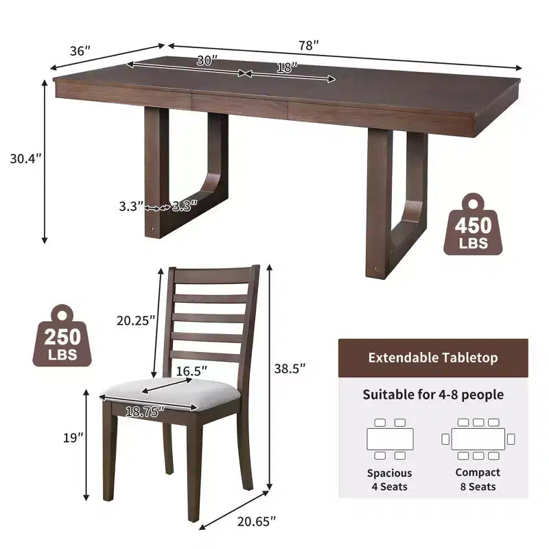 Ensemble de salle à manger extensible GDFStudio Bailey 7 pièces avec rallonge amovible de 45 cm