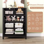 Commode haute en bois à 5 tiroirs pour chambre à coucher, commode double moderne avec tiroirs profonds et poignées métalliques pour chambre d'enfant, entrée et couloir