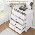 Commode haute en bois à 5 tiroirs pour chambre à coucher, commode double moderne avec tiroirs profonds et poignées métalliques pour chambre d'enfant, entrée et couloir